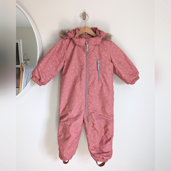 H&M Other - H&M baby snowsuit pink white dots with reflectors one piece, 12-18 months